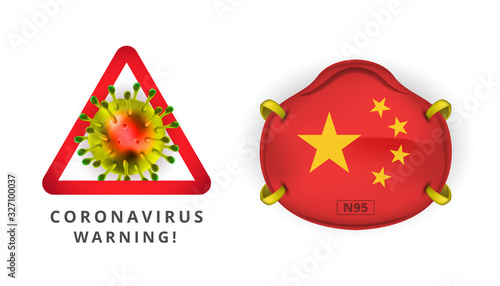 n95 face mask protection with china flag safety for novel Coronavirus 2019-nCov. wuhan corona virus disease coronavirus quarantine concept. Perfect for banner, background.