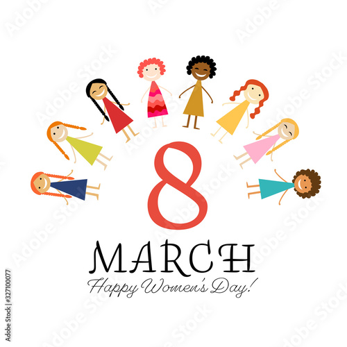 International Women s Day. Vector illustration with cute women for your design card, poster, flyer and other. Female characters