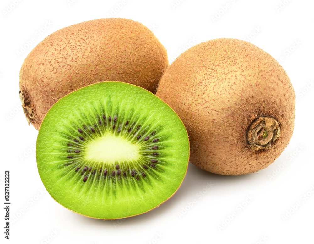 Kiwi fruit and half kiwifruit isolated on white background. Kiwi fruit and half kiwifruit isolated on white background.