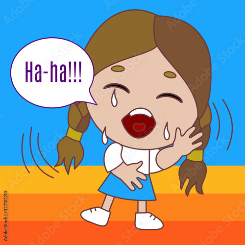 Emoticon with a chibi girl who is funny to tears, he cries with happiness, color vector emoji on a isolated background