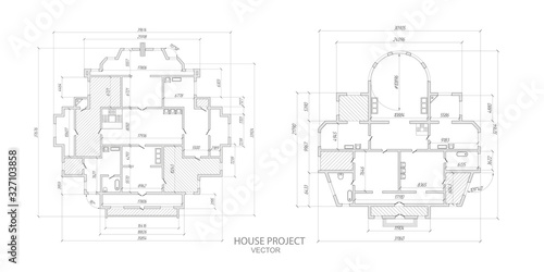 Architectural plan,technical project .House plan project .Engineering design .Industrial construction of houses .Vector , illustration. 