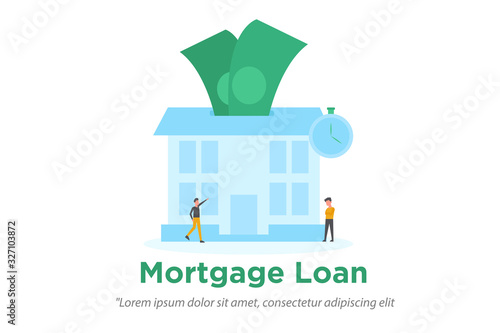Home Loan concept, Rent, Buying a property. Real estate agent at work illustration concept for web landing page template, banner, flyer and presentation