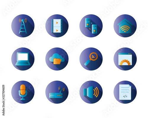 Free Download Technology and internet block gradient style icon set vector design - GFXLoad