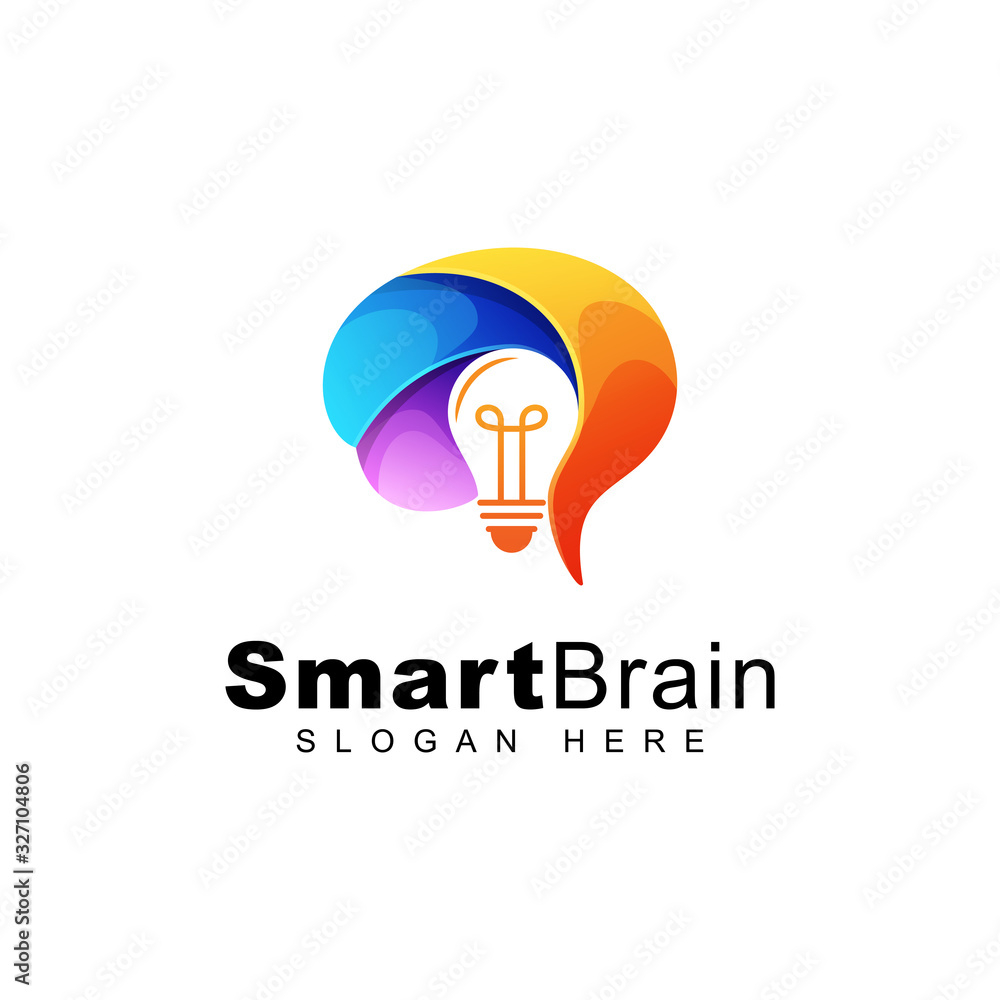 modern colorful smart brain with bulb logo design vector template modern colorful smart brain with bulb logo design vector template