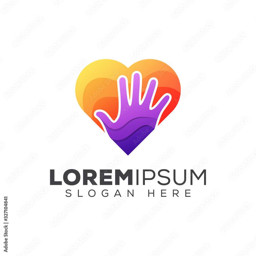 awesome colorful love care logo, hand with love logo concept premium vector awesome colorful love care logo, hand with love logo concept premium vector