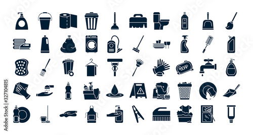 cleaning service silhouette style icon set vector design