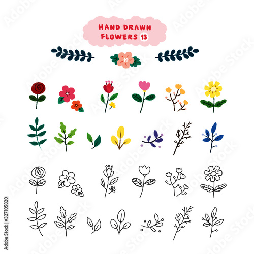 Hand drawn flowers 13 set