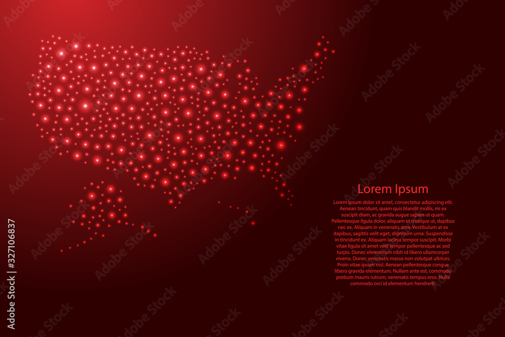 United States of America USA map from red and glowing space stars abstract concept geometric shape. Vector illustration.