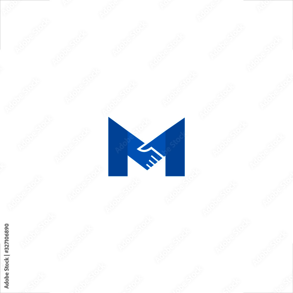 M letter initial logo design hand shake M letter initial logo design hand shake