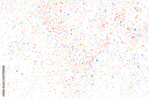 Abstract Explosion Of Confetti. Colorful Grainy Texture Isolated On White Background. Colored Stains And Blots. Vector Overlay Elements. Digitally Generated Image. Illustration  Eps 10.