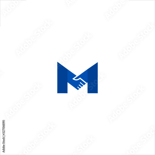 M letter initial logo design hand shake