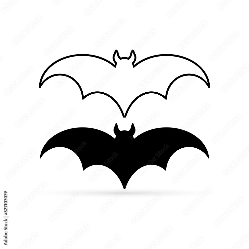 Outline bat set icon isolated on white. Animal silhouette. Collection stencil, Doodle halloween symbol. Flying bat cartoon vampire. Sketch vector stock illustration Outline bat set icon isolated on white. Animal silhouette. Collection stencil, Doodle halloween symbol. Flying bat cartoon vampire. Sketch vector stock illustration