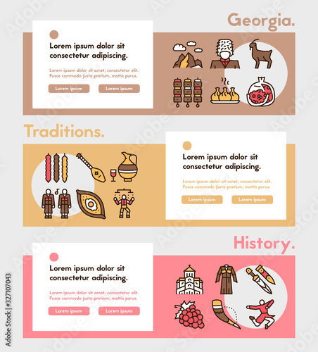 Georgia color linear icon set. Georgian culture, food and traditions