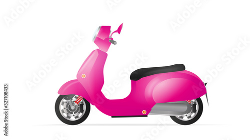 Realistic yellow moped in the old style. Purple scooter isolated on a white background. Vector illustration.