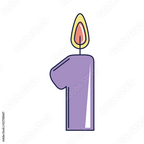 happy birthday, burning candle number one celebration party line and fill style