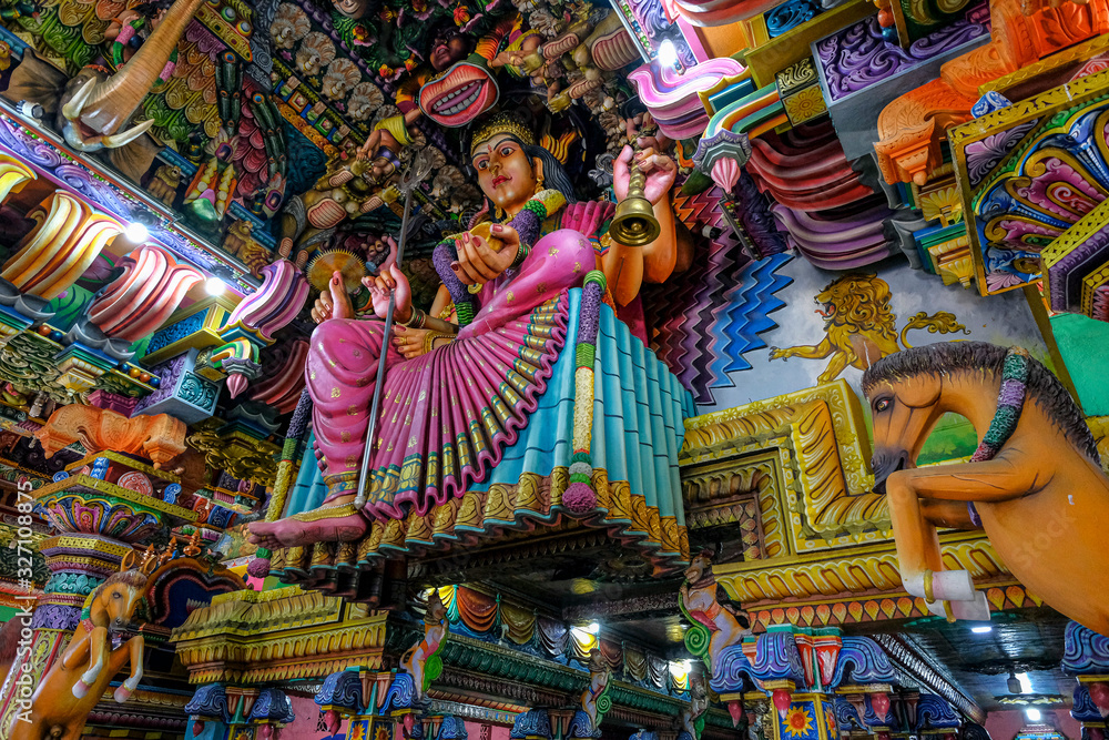 Trincomalee, Sri Lanka - February 2020: Interior of the Kali Kovil Hindu temple on February 16, 2020 in Trincomalee, Sri Lanka.