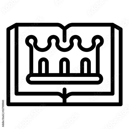 Open book and crown icon. Outline open book and crown vector icon for web design isolated on white background