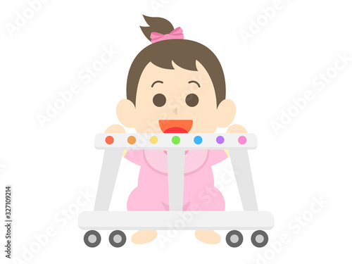 歩行器を使う女の子の赤ちゃん