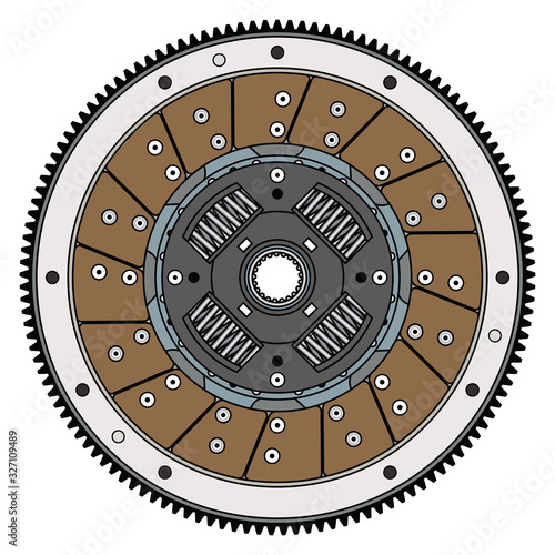 Clutch disc and flywheel. Car parts. Vector illustration