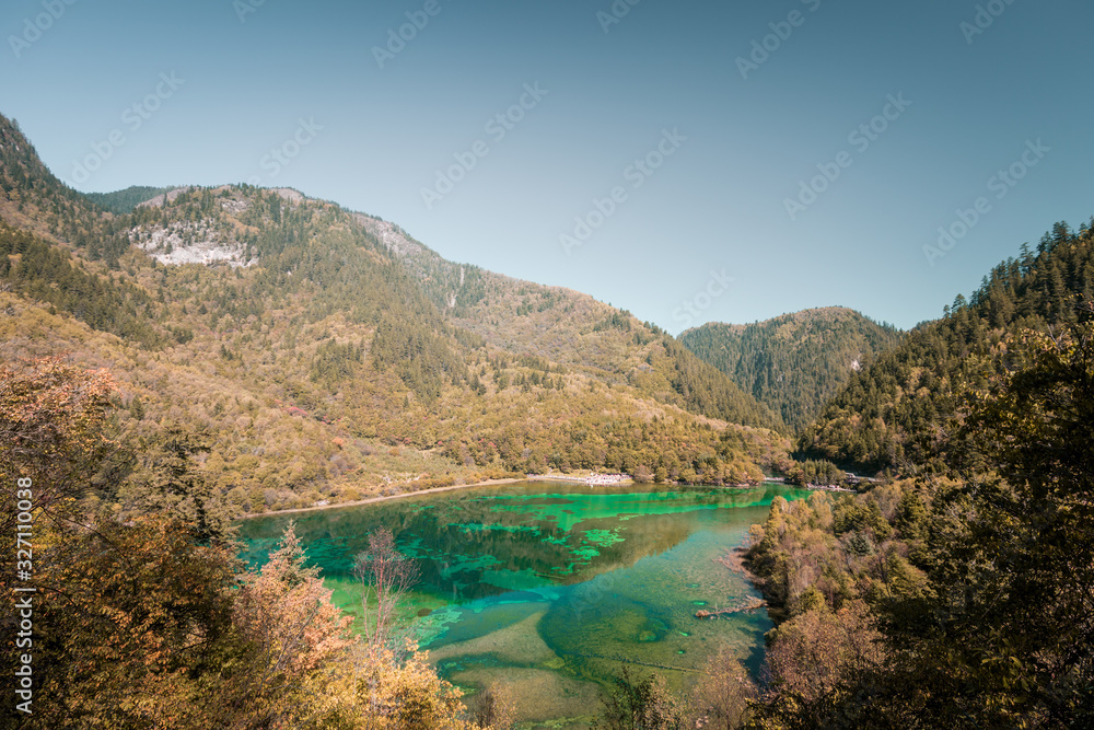 Travel in China. Early morning at jiuzhaigou scenic spot, sichuan province, China.