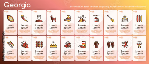 Georgia color linear icon set. Georgian culture, food and traditions