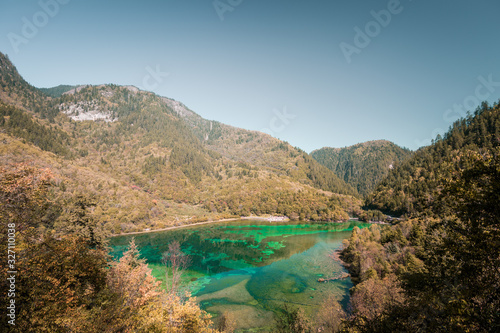 Travel in China. Early morning at jiuzhaigou scenic spot  sichuan province  China.