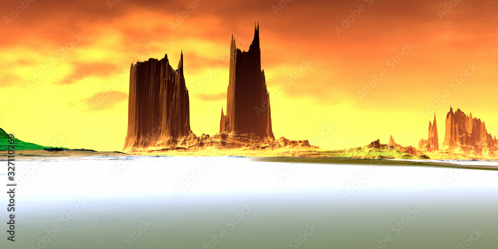 Naklejka premium Alien Planet. Mountain. 3D rendering