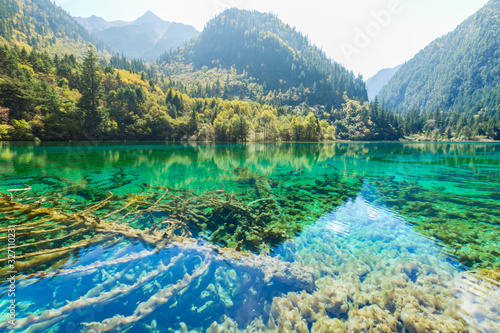 Travel in China. Early morning at jiuzhaigou scenic spot, sichuan province, China.