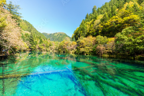 Travel in China. Early morning at jiuzhaigou scenic spot, sichuan province, China.