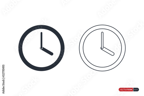 Clock Icon Time Symbol isolated on white background. Flat Vector Icon Design Template Element.