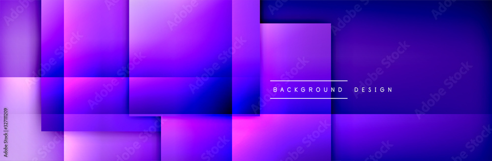 Fototapeta premium Square shapes composition geometric abstract background. 3D shadow effects and fluid gradients. Modern overlapping forms