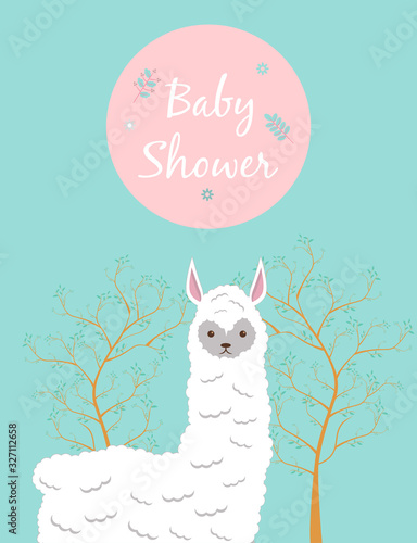 Baby cards for Baby shower. Alpaca. Postcard or party templates in blue and pink with charming animals.