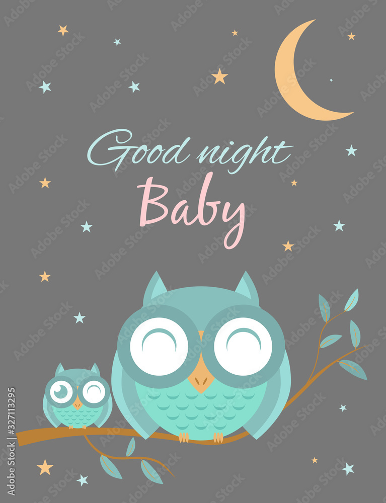 Baby cards for Baby shower. Owls are sleeping. Postcard or party templates in blue and pink with charming animals.