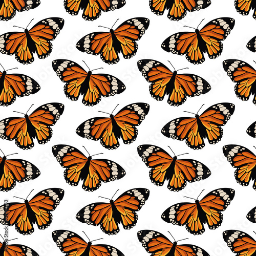 Vector seamless pattern with bright butterflies. Hand drawn texture design