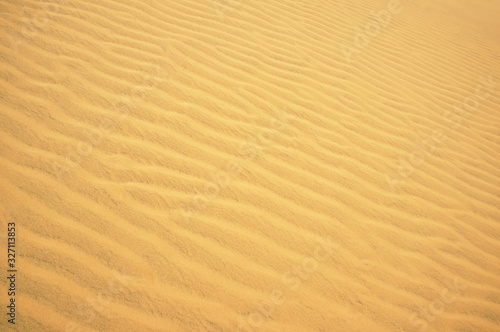 Ripple golden desert sand as background. Sand texture. Pattern, Decoration, Wallpaper.