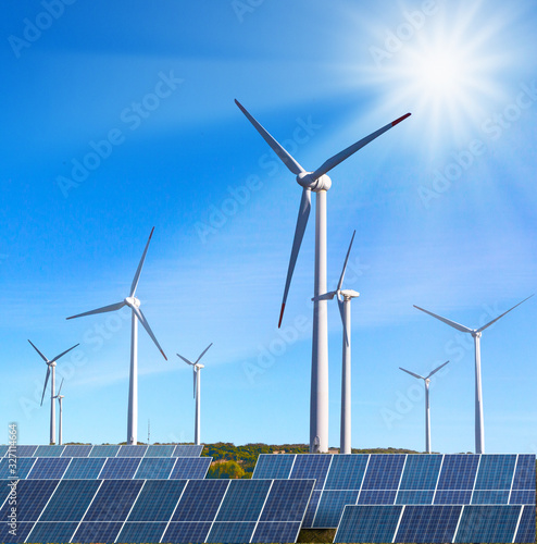 solar panels with wind turbines