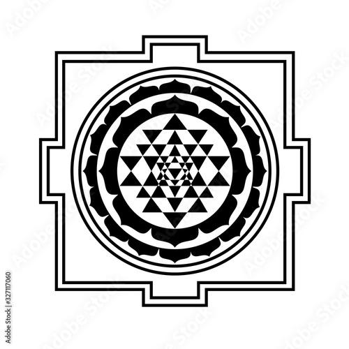 The Sri Yantra or Sri Chakra, form of mystical diagram, Shri Vidya school of Hindu tantra symbol. Sacred geometry vector design element. Vector illustration. Alchemy, occultism, spirituality.