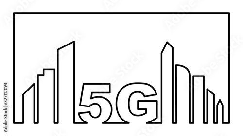 Illustration 5G internet and city in flat line minimalism style . . vector illustration .