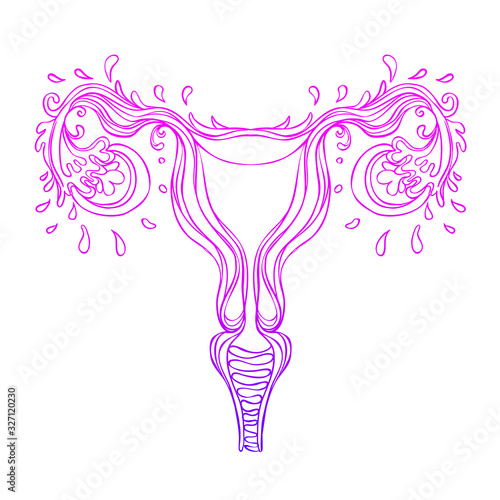 Decorative drawing of female reproductive system with flowers. Hand drawn uterus, womb. Girl power, feminism, female nature. Vector illustration isolated on white.