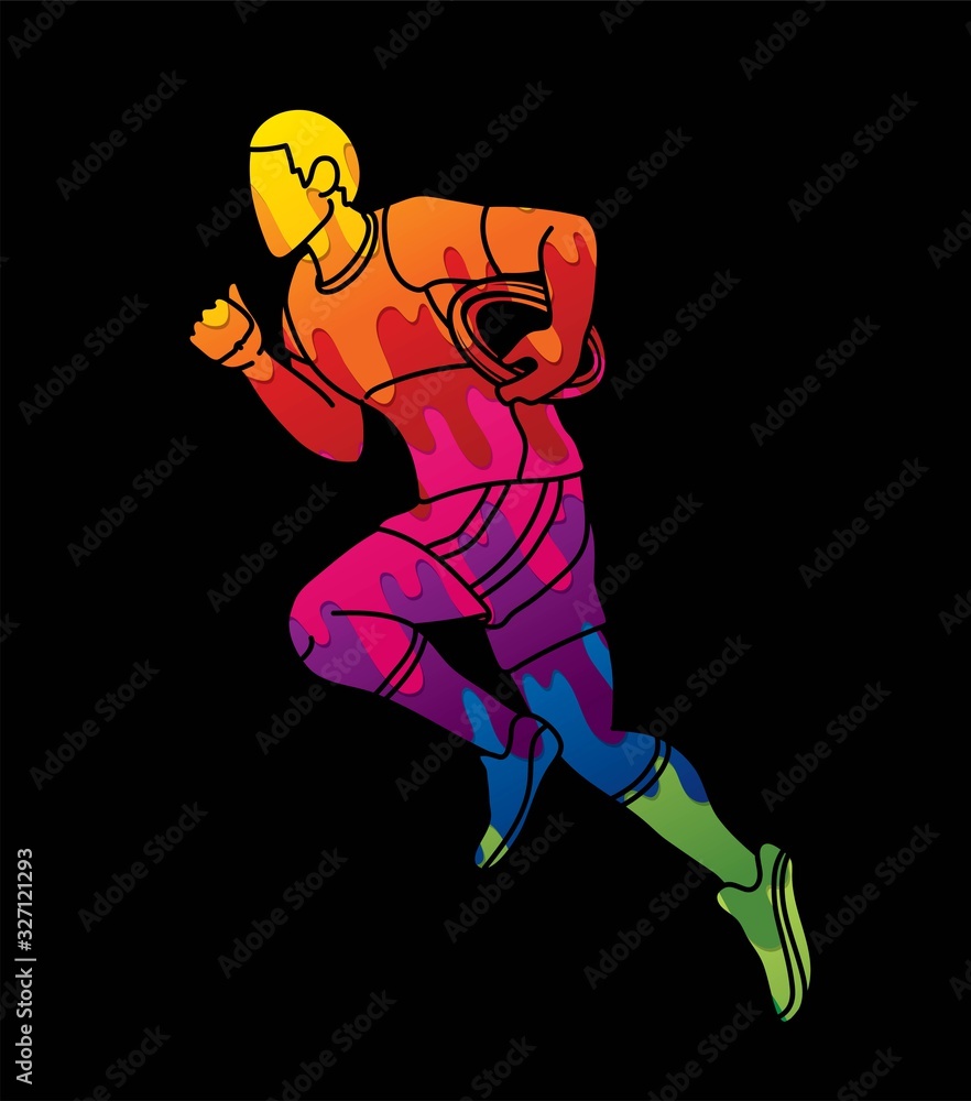 Obraz premium Rugby player action cartoon sport graphic vector.