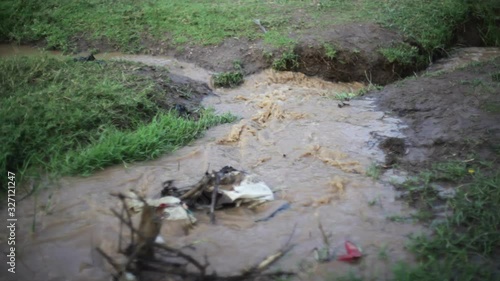 Polluted water stream in Maralal, Samburu, Kenya, Africa