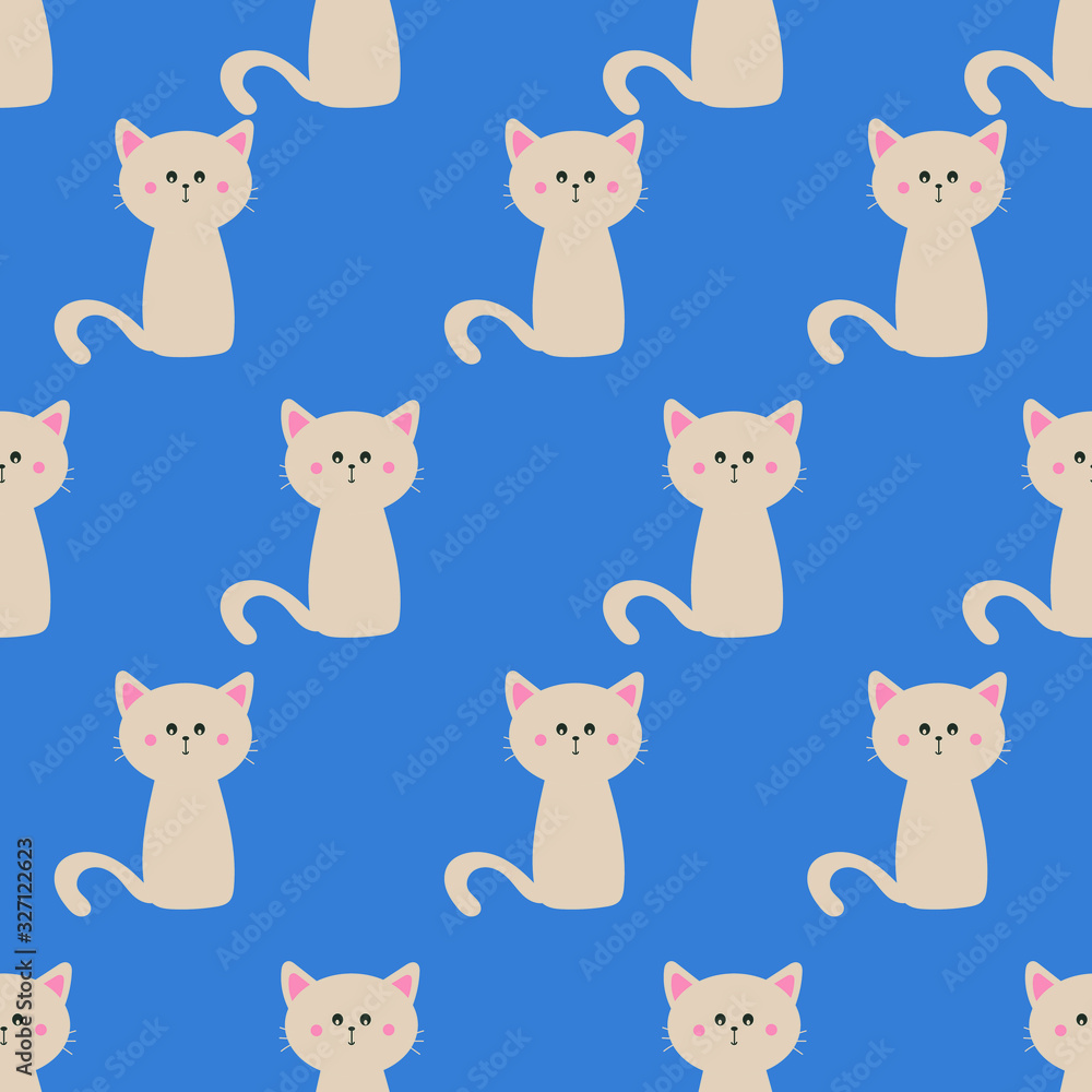 SEamless pattern cute cat with blue background for fabric print SEamless pattern cute cat with blue background for fabric print