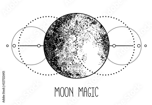 Triple moon pagan Wicca moon goddess symbol. Three-faced Goddess. Maiden, Mother, Crone vector illustration. Coloring book.