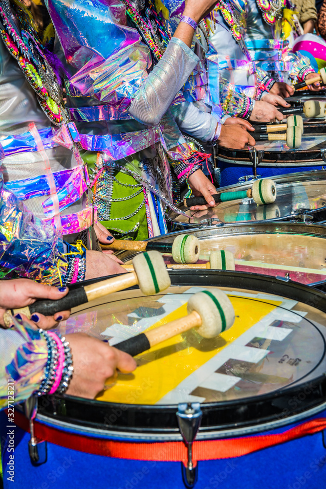 Fototapeta premium Group of people in carnival playing the drum.