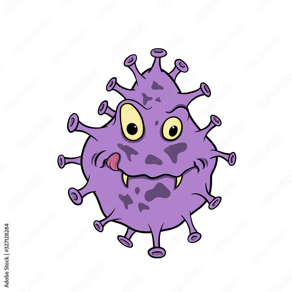 Naklejka premium cartoon angry coronavirus. purple microbe .vector illustration.isolated on white background