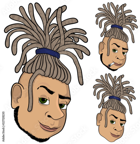face of a guy with dreadlocks and shaved vectors. vector. Three Vareants. A new school of rap. Isolated on a white background.