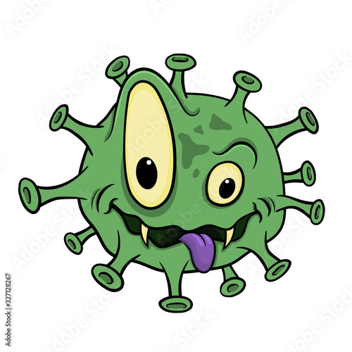 cartoon angry coronavirus. green microbe .vector illustration.isolated on white background