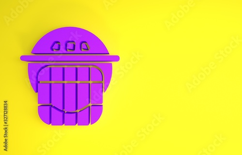 Canvas Print Purple Hockey helmet icon isolated on yellow background