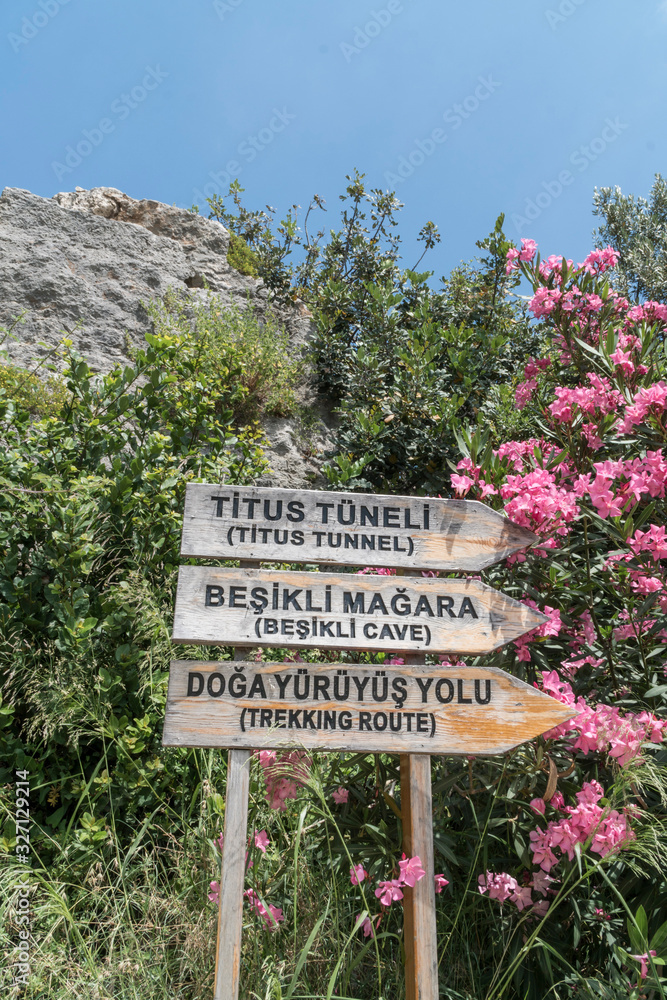 Direction signs in Turkish with English translation in Hatay, Turkey