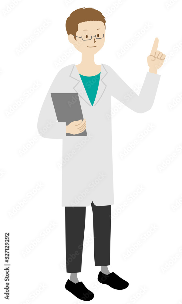 Illustration of a doctor (male) standing (Pointing pose) Illustration of a doctor (male) standing (Pointing pose)